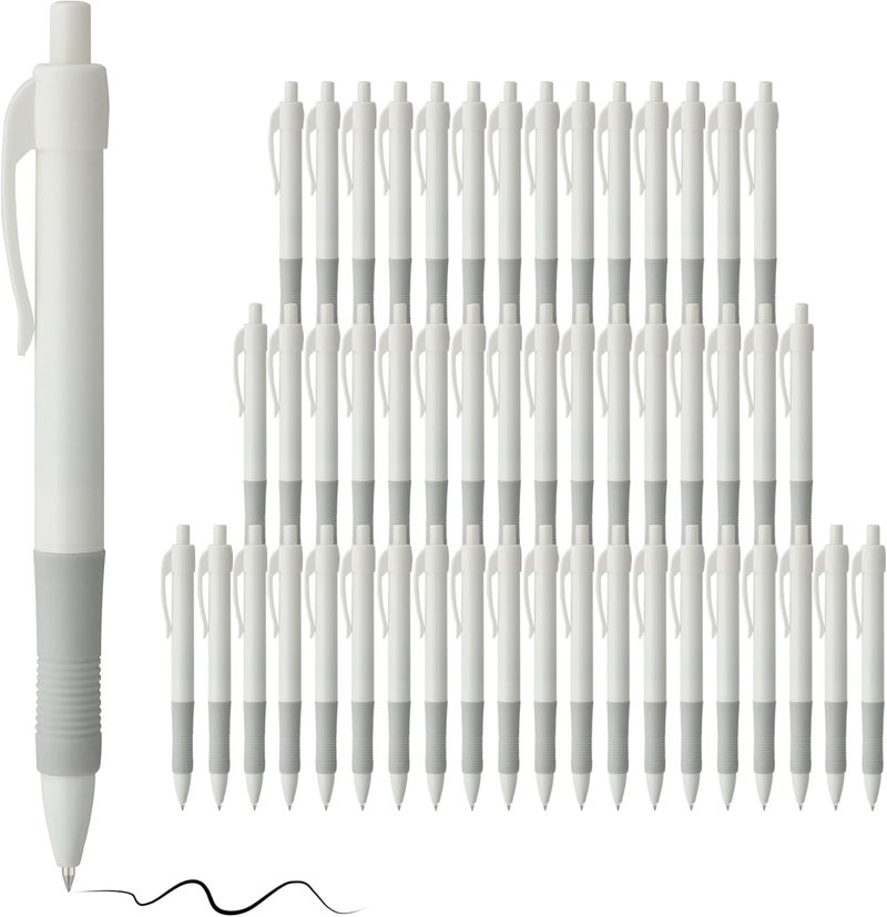 deegtran Pens Bulk, 50 Pack No Bleed White Barrel Black Ink Click Pens with Soft Grip, Wholesale Retractable Ballpoint Pens for Office School, Medium Point Smooth 1.0MM - Image 1